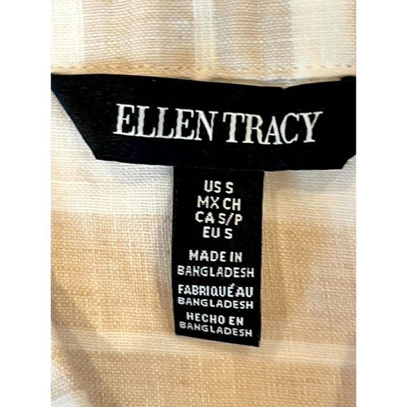 Ellen Tracy Womens 100% Linen Button-Up Shirt Top Sleeveless Tan White SZ Small - Picture 6 of 8